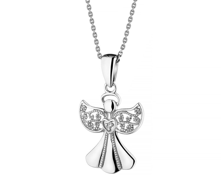 Přívěsek z bílého zlata s diamantem - anděl - 0,003 ct - ryzost 585