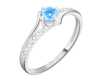 Prsten z bílého zlata s brilianty a topazem - ryzost 750