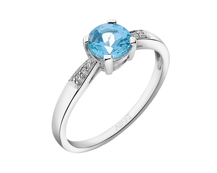White gold blue topaz and diamond ring - fineness 18 K