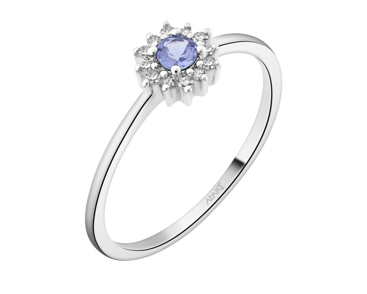 Prsten z bílého zlata s diamanty a tanzanitem - ryzost 750