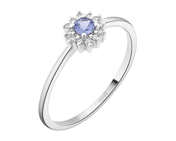 Prsten z bílého zlata s diamanty a tanzanitem - ryzost 750
