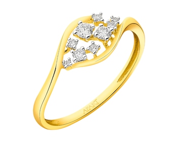 18 K Rhodium-Plated Yellow Gold Ring with Diamonds 0,14 ct - fineness 18 K