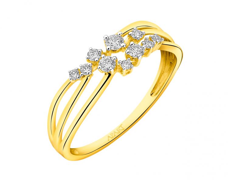 18 K Rhodium-Plated Yellow Gold Ring with Diamonds 0,19 ct - fineness 18 K
