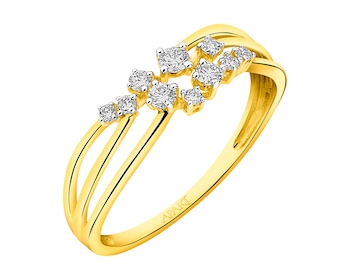 18 K Rhodium-Plated Yellow Gold Ring with Diamonds 0,19 ct - fineness 18 K