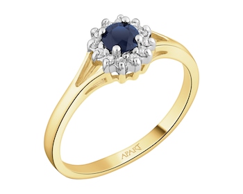 Yellow gold ring with brilliants and sapphire - fineness 18 K