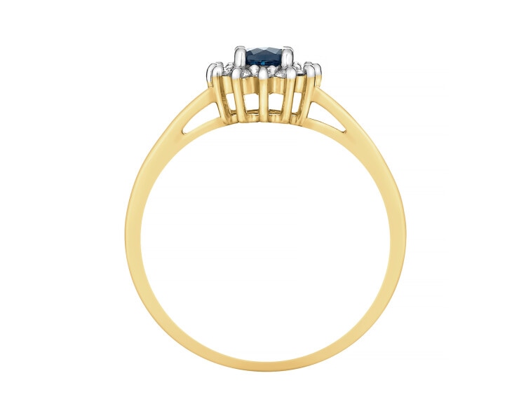 Yellow gold ring with brilliants and sapphire - fineness 18 K
