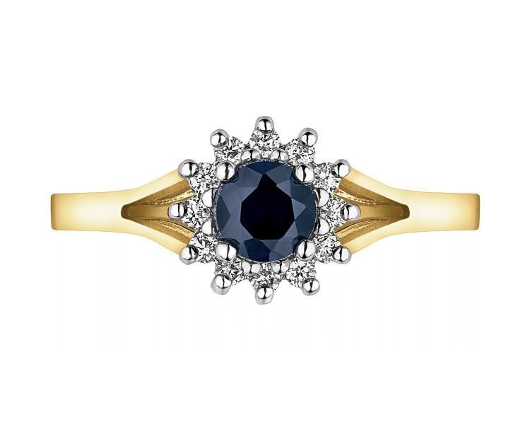 Yellow gold ring with brilliants and sapphire - fineness 18 K