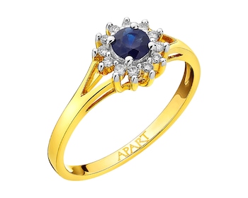 Yellow gold ring with brilliants and sapphire - fineness 18 K