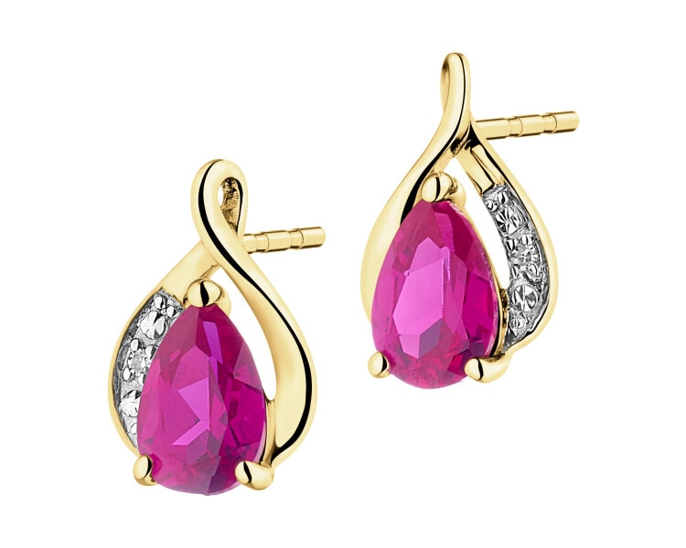 9 K Rhodium-Plated Yellow Gold Earrings with Diamonds - fineness 9 K