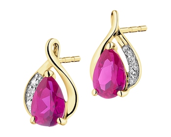 9 K Rhodium-Plated Yellow Gold Earrings with Diamonds - fineness 9 K