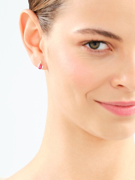 9 K Rhodium-Plated Yellow Gold Earrings with Diamonds - fineness 9 K