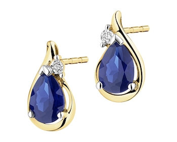 9 K Rhodium-Plated Yellow Gold Earrings with Diamonds - fineness 9 K