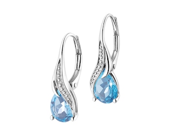 375 Rhodium-Plated White Gold Earrings with Diamonds - fineness 9 K
