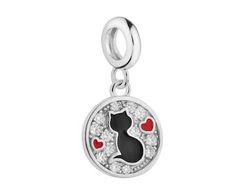 Stříbrný přívěsek na náramek beads - kočka, srdce