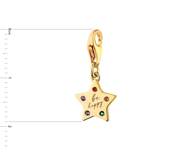 Gold plated silver pendant Charms with cubic zirconia - star, be happy