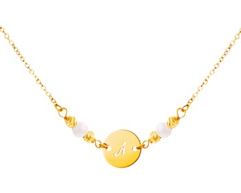 Złoty naszyjnik z perłami, ankier - koło, litera A