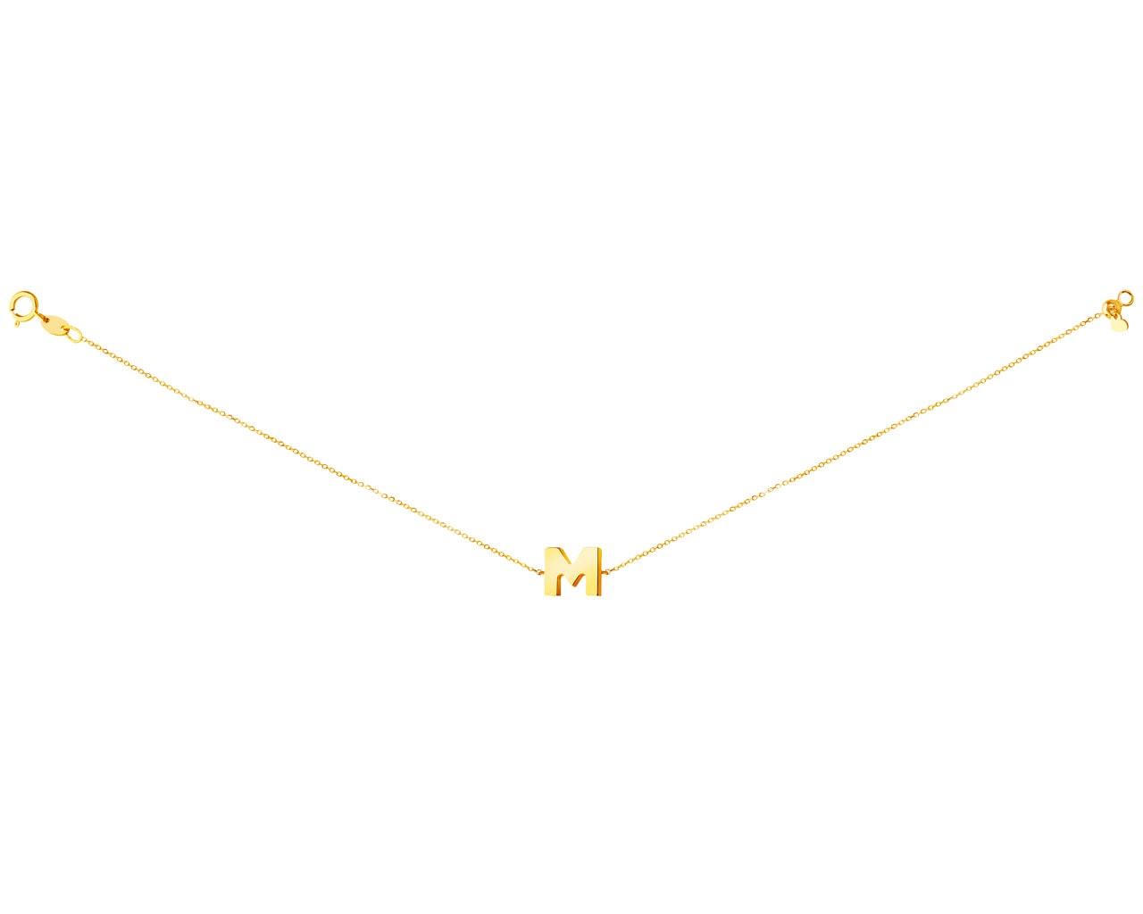 Złota bransoletka, ankier - litera M