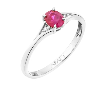 White Gold Ring with Diamond & Ruby 0,01 ct - fineness 18 K