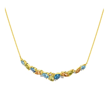 Zlatý náhrdelník s brilianty, topazy, peridoty a citríny - ryzost 585