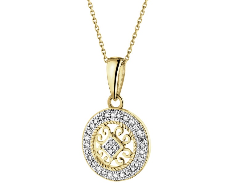 14 K Rhodium-Plated Yellow Gold Pendant with Diamonds - 0,08 ct - fineness 14 K