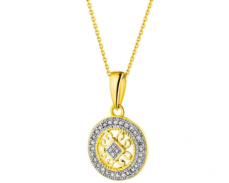 14 K Rhodium-Plated Yellow Gold Pendant with Diamonds 0,09 ct - fineness 14 K