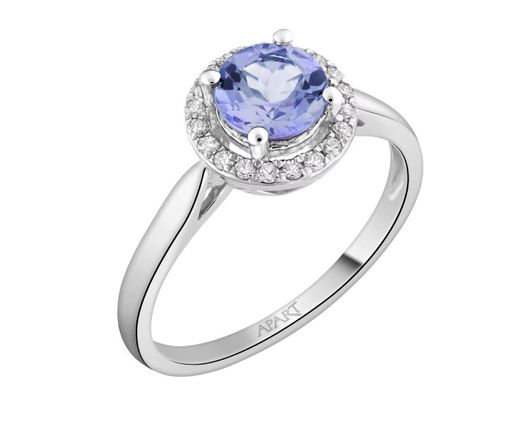 White Gold Ring with Diamond & Tanzanite - fineness 14 K