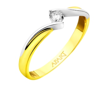 Yellow and white gold ring with brilliant 0,10 ct - fineness 9 K