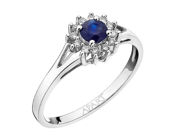 White gold ring with brilliants and sapphire 0,09 ct - fineness 9 K