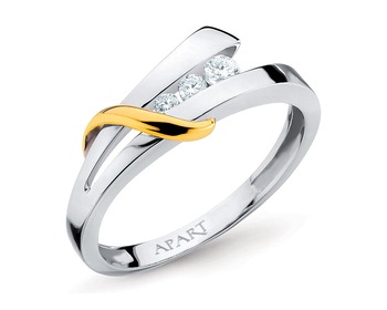Yellow & white gold ring with brilliant cut diamond 0,05 ct - fineness 9 K