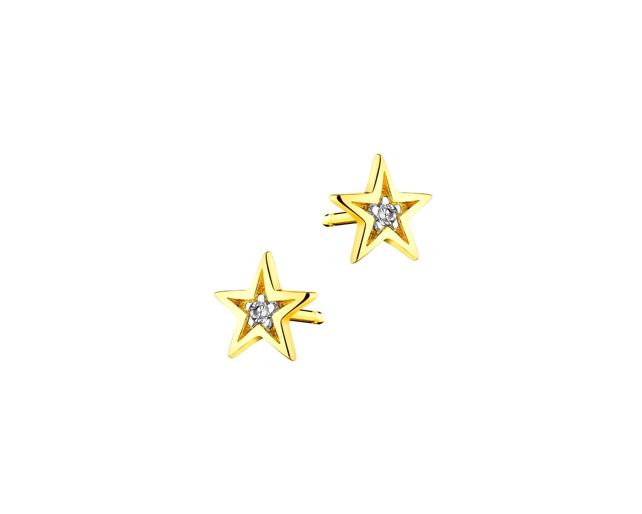 Kolczyki z żółtego złota z diamentami - gwiazdy 0,01 ct - próba 375