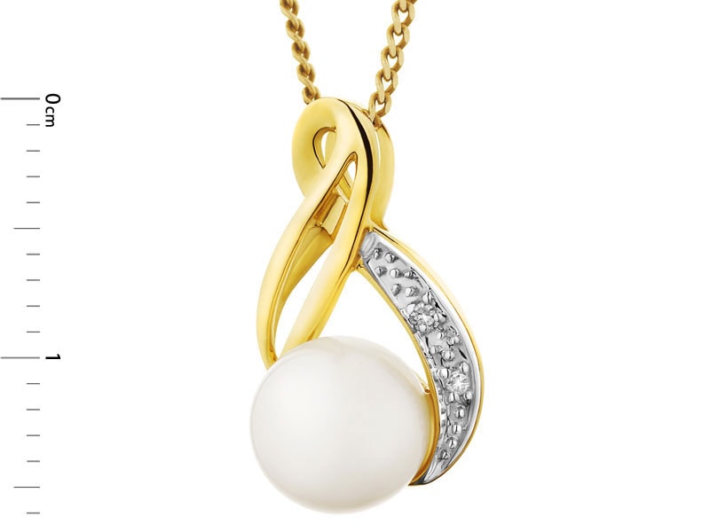 Yellow gold pendant with diamonds and pearl - fineness 9 K