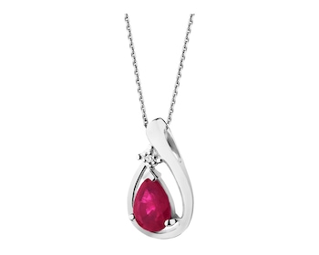 White gold pendant with diamond and ruby 0,004 ct - fineness 9 K