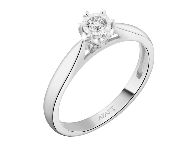 White gold diamond ring - 0,10 ct - fineness 9 K