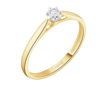 Yellow and white gold diamond ring - 0,03 ct - fineness 375