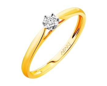 Yellow and white gold diamond ring 0,03 ct - fineness 9 K