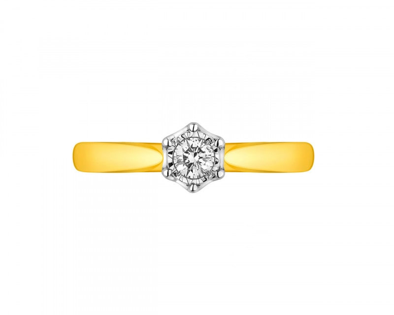 Yellow and white gold ring with brilliant 0,10 ct - fineness 375