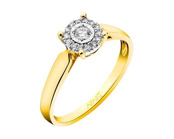 14ct Yellow Gold, White Gold Ring with Diamonds 0,12 ct - fineness 9 K