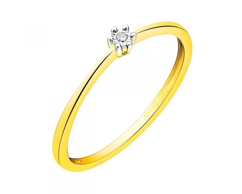 Yellow and white gold ring with brilliant 0,01 ct - fineness 585