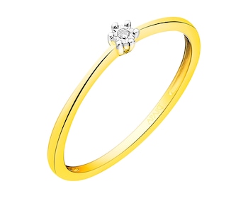 Yellow and white gold ring with brilliant 0,01 ct - fineness 14 K