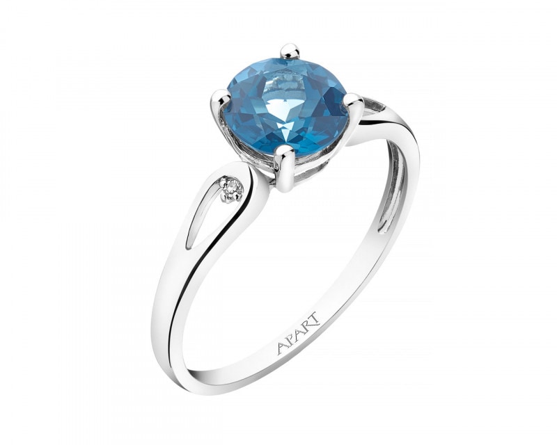 White Gold Ring with Diamond & Topaz (London Blue) - fineness 14 K
