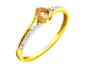 Prsten ze žlutého zlata s brilianty a citrínem - ryzost 585