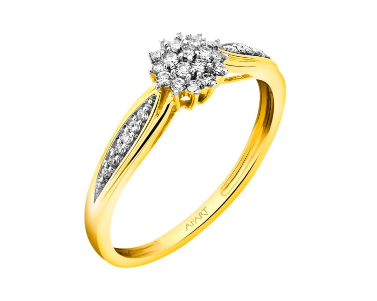 Yellow gold ring with diamonds 0,15 ct - fineness 18 K
