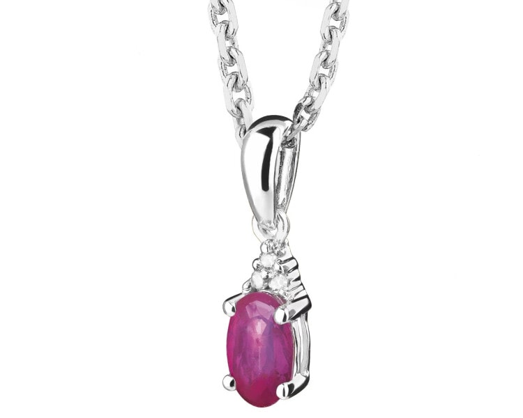 White Gold Pendant with Diamond & Ruby - fineness 18 K