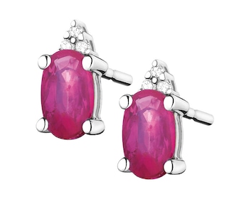 White Gold Earrings with Diamond & Ruby 0,02 ct - fineness 18 K