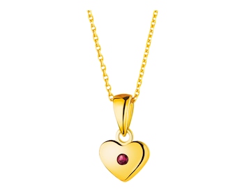 Yellow Gold Pendant with Synthetic Sapphire - Heart