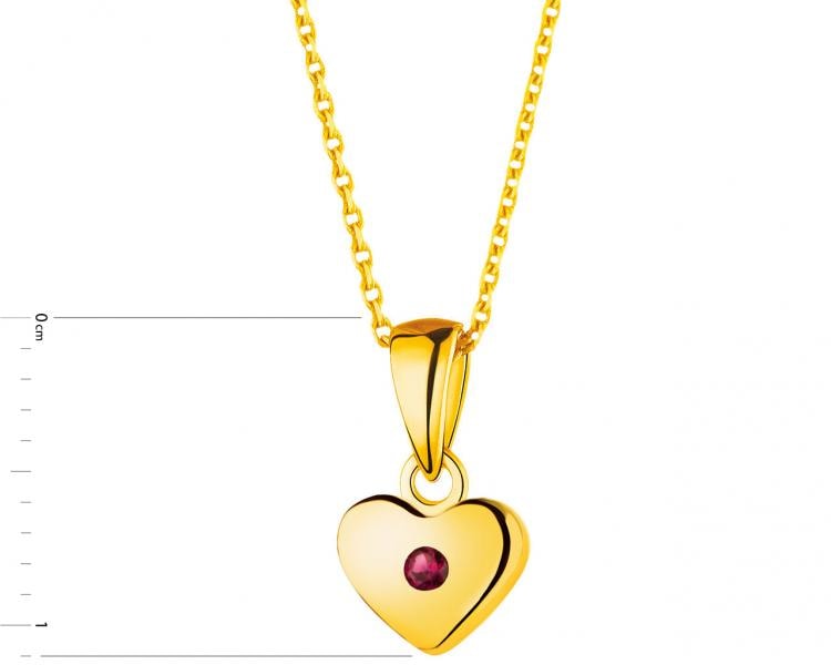 Yellow Gold Pendant with Synthetic Sapphire - Heart