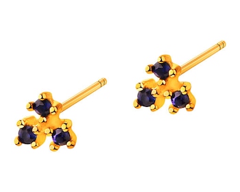 Yellow Gold Earrings with Synthetic Sapphaire