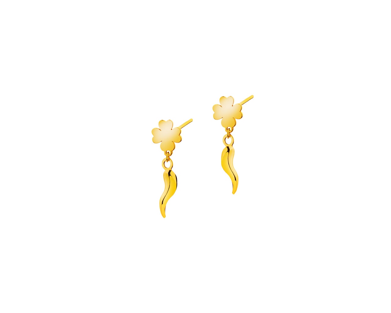 Złote kolczyki - rogi obfitości, koniczyny