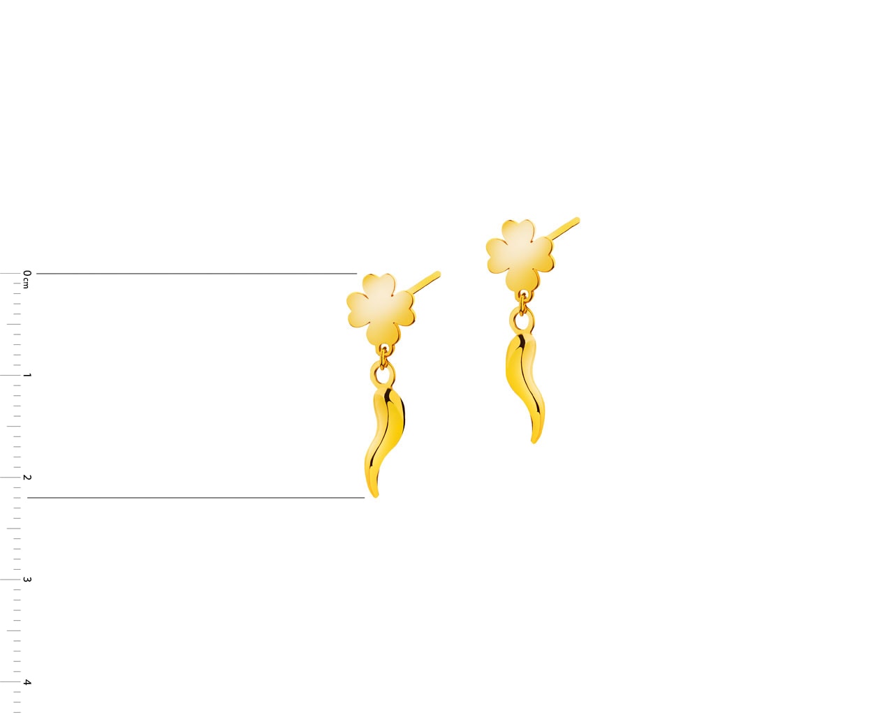 Złote kolczyki - rogi obfitości, koniczyny