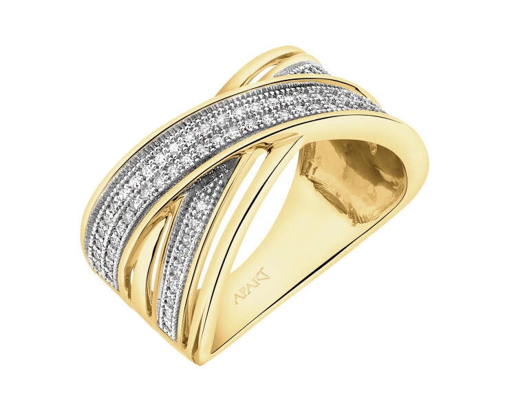 14 K Rhodium-Plated Yellow Gold Ring with Diamonds - 0,24 ct - fineness 14 K